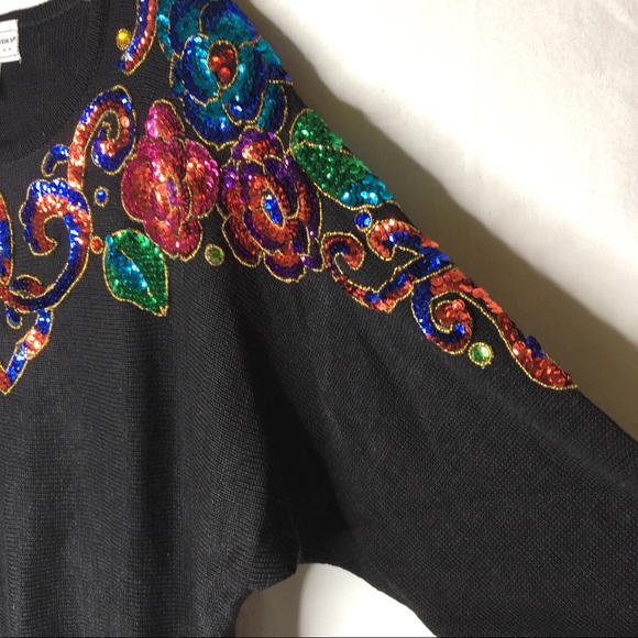 Vintage 90s ML ugly sweater sequin 14 16 1X 0278 - Picture 5 of 5